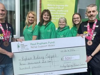 Simon Treharne (Left) and Andrew Golley (Right) presenting the cheque of £3000 to Popham Kidney Support.