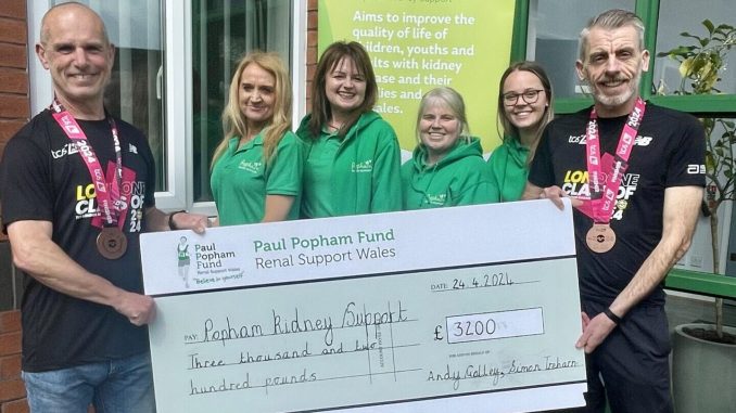 Simon Treharne (Left) and Andrew Golley (Right) presenting the cheque of £3000 to Popham Kidney Support.