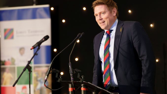 Andrew Gibson, chairman of Lord’s Taverners Wales speaking at their 2024 Christmas lunches.