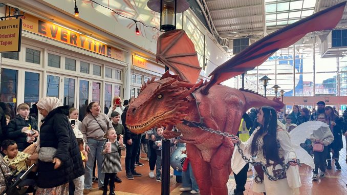 A model dragon at The Red Dragon Centre's Pokefest event.