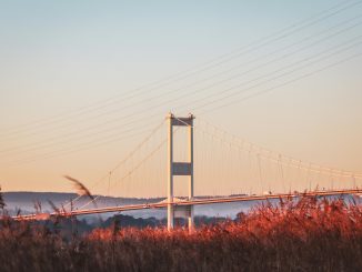 A photo at the Severn Bridge at sunset.