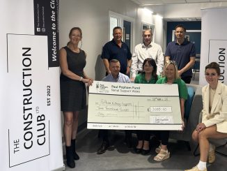 The Construction Club presents Popham Kidney Support with £3,000 cheque.