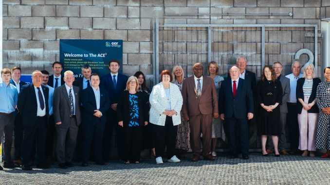 A group of people, including His Excellency Mr Jeremiah Nyamane Mamabolo, High Commissioner of South Africa, at the visit to Aberthaw Power Station.