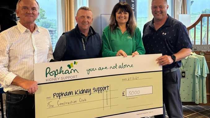Popham CEO Joanne Popham and Trustee Kim Loosmore with The Construction Club’s Jamie Lannen and Geraint Hopkins, who contributed £3,000 to the £14,000 raised.