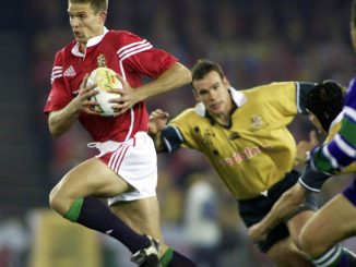 Dafydd James breaks away from the Australian defence during the Second Test match at the Colonial Stadium, Melbourne, Australia.